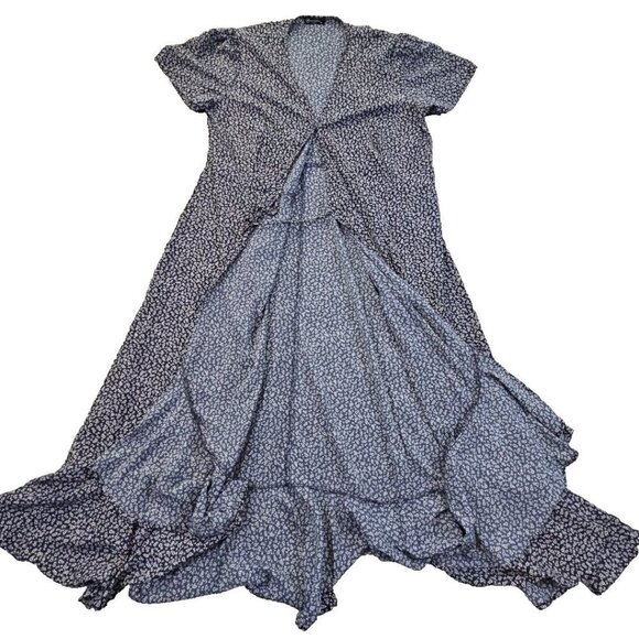 Pretty Garden Wrap Maxi Dress Cottagecore Size XL Navy Mini Floral Ruffle Boho - Picture 9 of 12